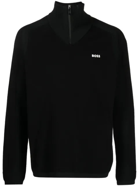 BOSS logo-appliqué half-zip jumper